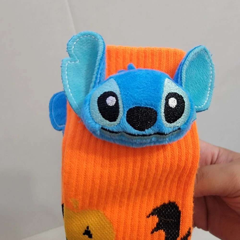Disney‎ Stitch Plush Head Halloween Pumpkins Crew Socks 2 Pack Size 9-11 NEW